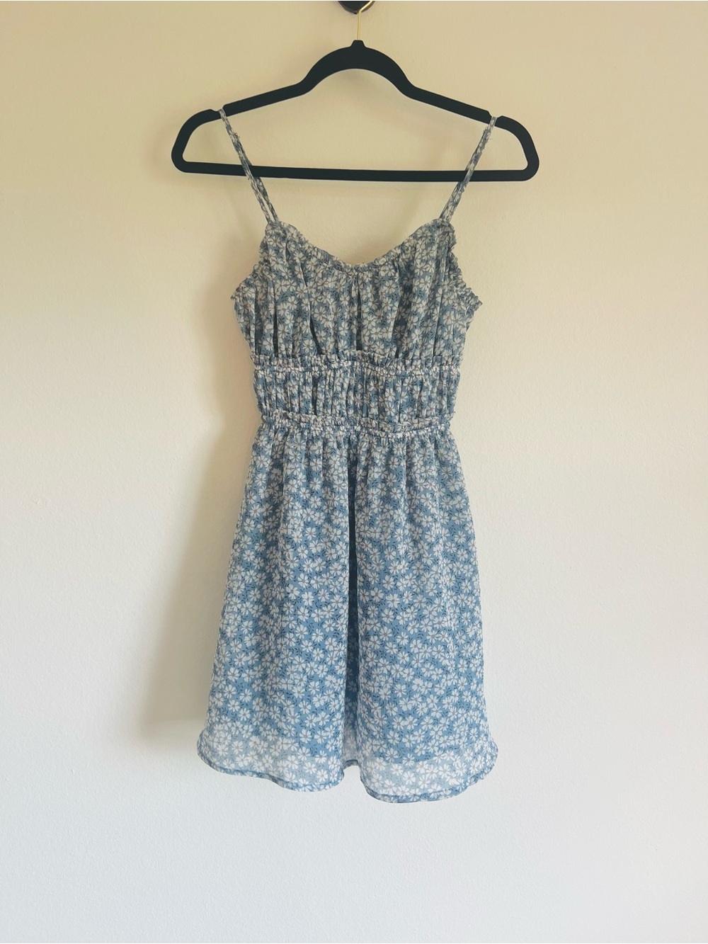 Storia Light Blue Floral Smocked Mini Dress